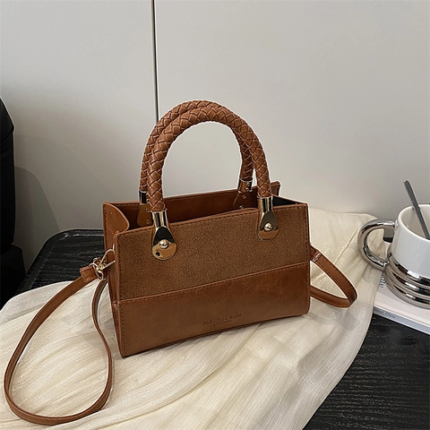 Vintage Patchwork Crossbody Bag For Women Woven Handle Fashion Small Square Shoulder Bag Leopard Print PU Leather Handbag