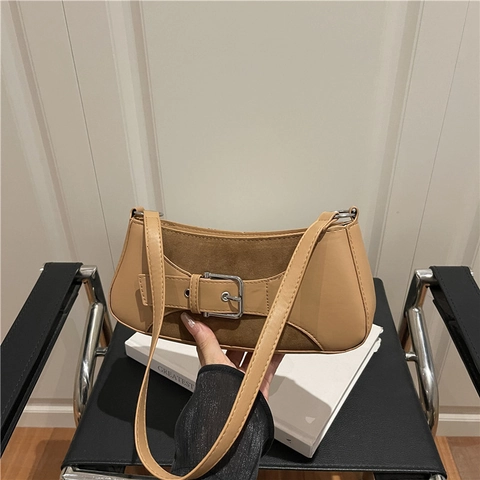 Damen Große Kapazität PU Leder Patchwork Schultertasche Retro Achseltasche Mode Handtasche Lässige Umhängetasche Silberschnalle