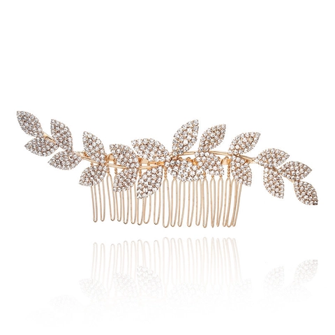 Bladvormige Strass Bruids Haarkam Luxe Legering Bruiloft Haar Sieraden Voor Vrouwen Partij Bruiloft Haar Accessoires