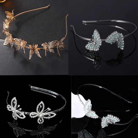 Butterfly Headband For Girls Kids Crystal Alloy Rhinestone Hair Accessories Cute Hollow Out Headpiece Christmas Birthday Gift