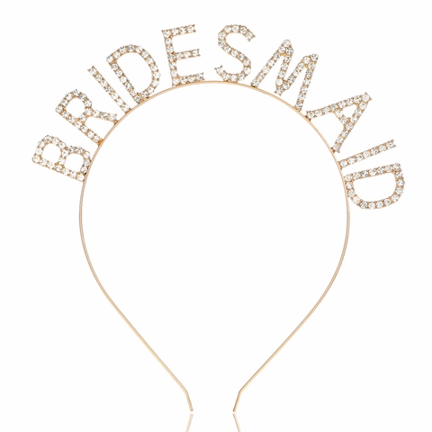 Bridesmaid Letter Rhinestone Headband Alloy Metal Hair Hoop Wedding Bachelorette Party Headpiece Accessories For Women