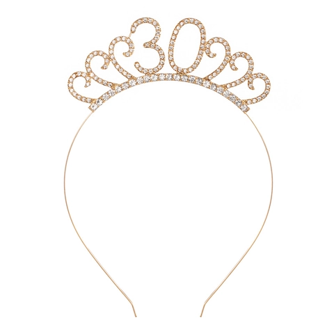 Luxe Strass 30ste Verjaardag Tiara Hoofdband Voor Vrouwen Roségoud Zilver Goud Legering Verjaardagsfeest Haar Kroon Accessoires
