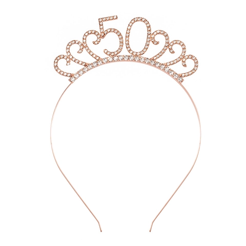 Cerchietto a Corona in Lega con Strass Numero 50 per Donna Decorazione Festa di 50 Compleanno Oro Argento Oro Rosa Tiara