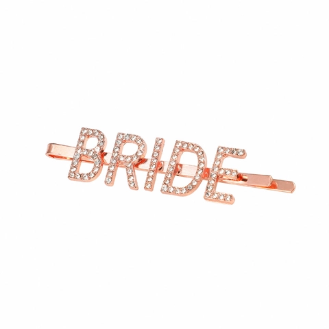 Barrette à Cheveux de Luxe en Alliage Strass Lettres BRIDE Mode Mariée Mariage Pince à Cheveux Or Argent Or Rose