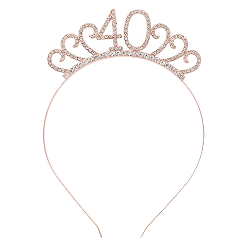 Tiara per il 40 Compleanno Fascia con Strass Corona in Lega per Donna Accessori per Feste Oro Oro Rosa Argento Decorazione per Capelli