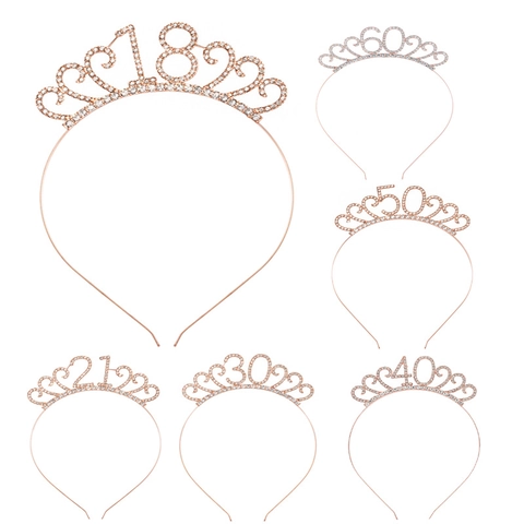 Corona di Compleanno con Strass Tiara Cerchietto per Capelli per Donna Festa di Compleanno Lega Copricapo 18 21 30 40 50 60 70 80 Compleanno Tiara Accessori