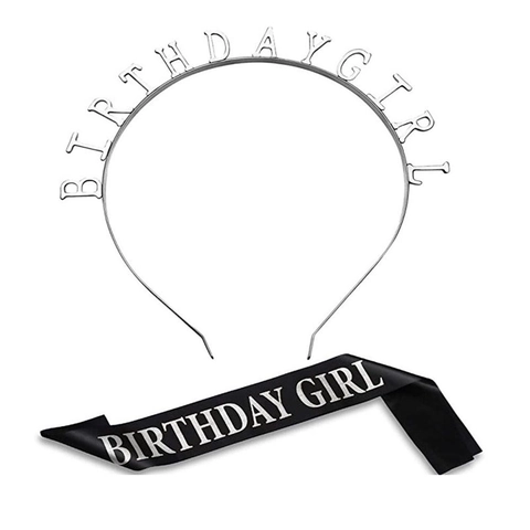 Birthday Girl Haarreif Und Satin Schärpe Set Glänzende Buchstaben Legierung Haarreif Feier Party Dekorationen Für Damen Mädchen