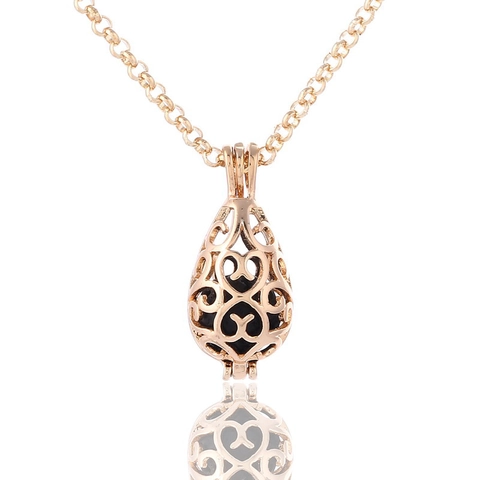 Vintage Hohl Wassertropfen Kupfer Aromatherapie Diffusor Halskette Mit Vulkangestein Harmonie Ball Anhänger Für Damen Schmuck Geschenk