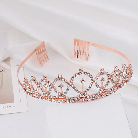 Tiara a Corona in Lega con Strass per Donna Festa di Compleanno Matrimonio Cerchietto Elegante Accessori per Capelli Sposa con Pettine