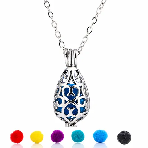 Vintage Hohl Wassertropfen Kupfer Aromatherapie Diffusor Halskette Mit Vulkangestein Harmonie Ball Anhänger Für Damen Schmuck Geschenk