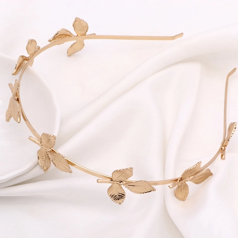 Baroque Gold Alloy Leaf Headband For Women Vintage Wedding Bridal Hair Accessories Elegant Metallic Forest Goddess Leaves Hair Hoop Headpiece