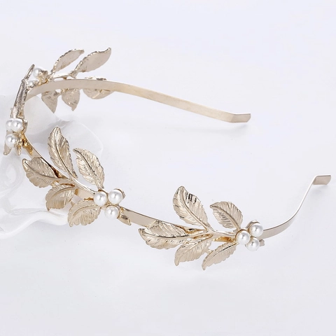 Cerchietto Barocco in Foglia d'Oro con Perle Artificiali Elegante Cerchio per Capelli a Corona di Alloro per Matrimonio