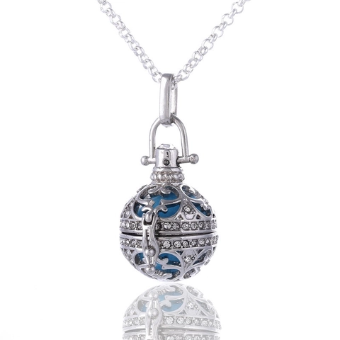 Vintage Copper Diffuser Necklace Hollow Hollowed Ball Pendant Necklace With Lava Stone Rhinestone Box Chain Women Jewelry