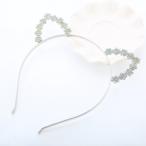 Cerchietto Orecchie di Gatto in Lega con Strass AB Dolce Fascia per Capelli Fiocco di Neve Galvanizzato Traforato Sottile Metallo Accessori Festa Donna