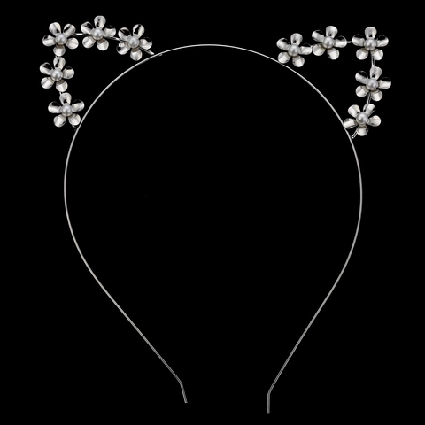 Cerchietto a Orecchie da Gatto in Lega con Fiori e Perle Artificiali Tonalità Argento Graziosa Fascia per Capelli per Donna