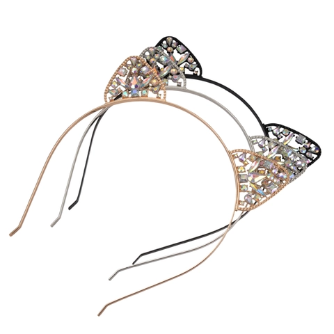 Diadema con Orejas de Gato de Cristal de Moda Aleación Diamantes de Imitación para Mujer Fiesta Boda Accesorios para el Cabello