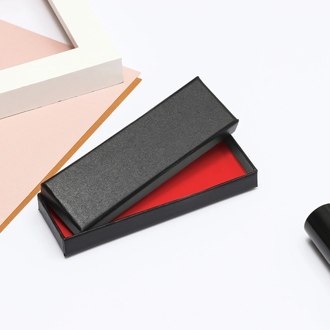 Rectangular Black Jewelry Gift Box With Red Velvet Lining Leather Texture Packaging Box For Bracelet Necklace Watch Storage