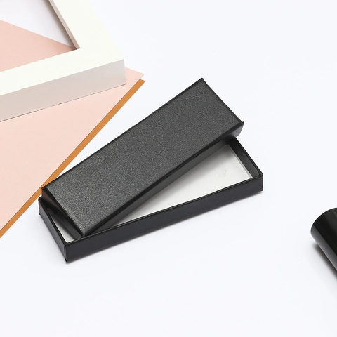 Rechteckige Schwarze Schmuck Geschenkbox Deckel Und Boden Pappe Texturierte Verpackung Für Armband Halskette Stift Geschenk
