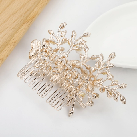 Pettine per Capelli in Lega Antica con Farfalla e Foglia per Donna Sposa Elegante con Perle Artificiali e Strass Regalo