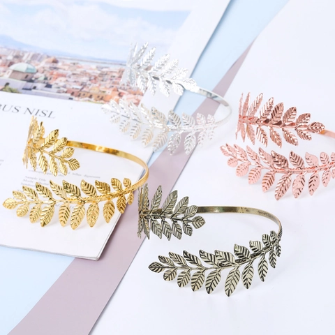 Bracelet de Bras Feuille Style Déesse Grecque Vintage Ouvert Réglable Feuille de Laurier Bracelet Jonc pour Femmes Fête Mariage Bijoux