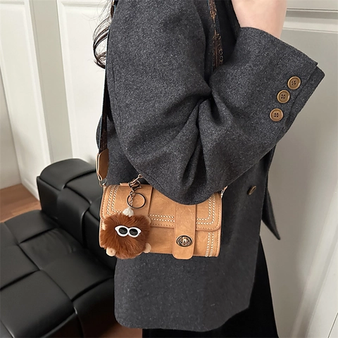 Bolso de Hombro Almohada de Cuero PU para Mujer Con Correa Ancha Estampada Costuras en Contraste Vintage Moda Streetwear Bolso de Mano