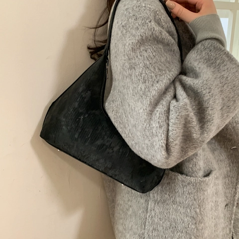Borsa Hobo Sotto l'Ascella in Pelle PU Vintage per Donna Borsa a Spalla Minimalista Goffrata Verticale con Cerniera Borsa Retro a Forma di Dumpling