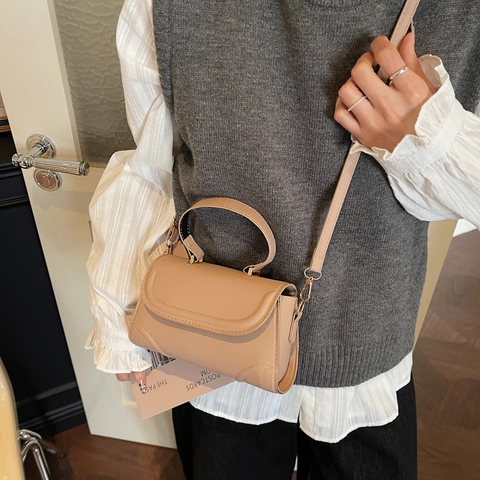 Bolso Cuadrado de Cuero PU Minimalista para Mujer Bolso de Hombro con Solapa de Moda para Uso Diario Bolso de Mensajero Moderno
