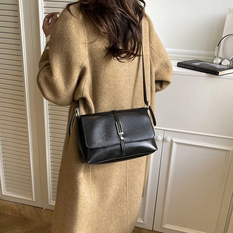 Damen Vintage PU Leder Schultertasche Retro Kleine Quadratische Umhängetasche Mit Metallschnalle Daily Casual Fashion Handtasche Für Damen