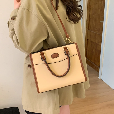 Vintage PU Leren Tote Tas Voor Dames Koreaanse Stijl Niche Schoudertas Elegant Minimalistisch Pendelaar Handtas Vierkante Tas