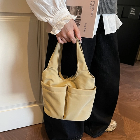 Korean Nylon Multi Pocket Tote Bag Large Capacity Women Commuter Shoulder Bag Solid Color Fashion Durable Handbag