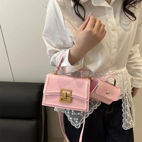 Borsa a Tracolla Piccola Quadrata in Pelle PU di Moda Con Fibbia in Metallo Borsa a Mano da Donna Minimalista Borsa Messenger Quotidiana Con Mini Tasca