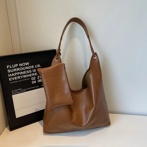 Ensemble de Sac Fourre-tout en Cuir PU à Grande Capacité pour Femmes Style Hobo Vintage avec Petite Pochette pour le Travail