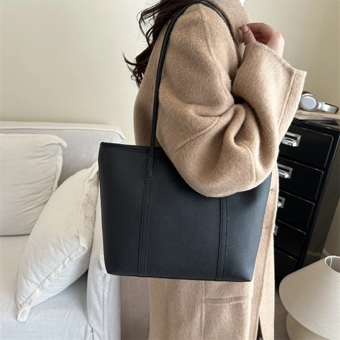 Damen Große Kapazität PU Leder Tragetasche Lychee Textur Retro Pendler Schultertasche Einfache Handtasche Arbeit Laptop Tasche