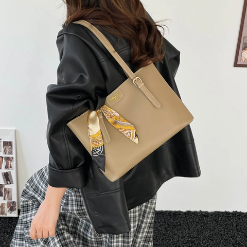 Dames Retro PU Leren Tote Bag Grote Capaciteit Schoudertas Met Satijnen Sjaal Decoratie Voor Dagelijks Gebruik Kantoor