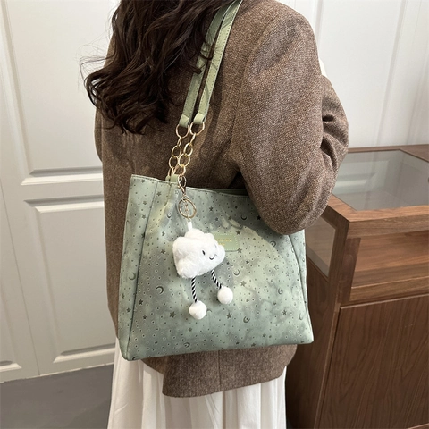 Bolso Tote de Gran Capacidad para Mujer Patrón de Estrellas y Luna Bolso de Hombro Casual para Viajes Bolso de Tela de Moda