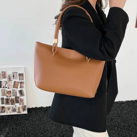 Borsa Tote Vintage in Pelle PU Grande Capacità Borsa a Tracolla Minimalista Pendolare Casual con Cuciture Borsa da Donna