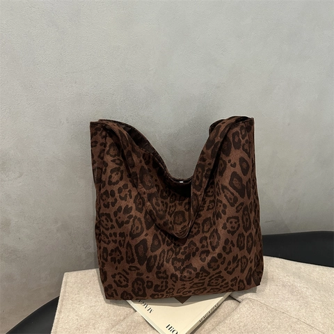 Damen Leopardenmuster Große Kapazität Tote Bag Lässige Wildleder Polyester Schultertasche Street Style Retro Mode Tasche