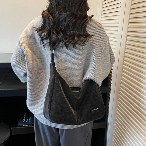 Borsa a Tracolla in Pelle PU Vintage Grande Capacità Hobo Tote Con Tracolla Regolabile Stampa Lettere Donna Pendolare