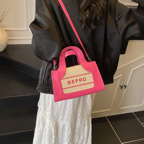 Fashion Splicing Canvas PU Leather Handbag For Women Letter Embroidery Crossbody Bag Small Square Shoulder Bag Urban Daily Tote