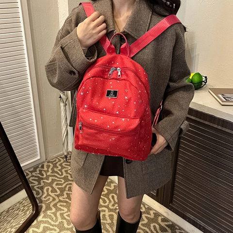 Zaino in Nylon con Stampa Stellata alla Moda da Donna Casual Minimalista con Motivo a Pentagramma per Scuola e Viaggi