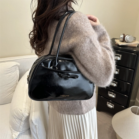 Bolso De Axila Vintage Con Lazo Para Mujer Bolso De Hombro De Cuero PU De Moda Bolso De Mano De Gran Capacidad Con Asa