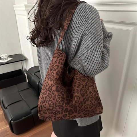 Leopardenmuster Segeltuch Tragetasche Für Damen Große Kapazität Nischendesign Lässige Schultertasche Mit Magnetverschluss Handtasche