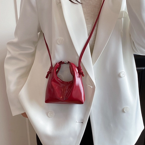 Borsa a Tracolla Mini da Donna in Pelle PU Lucida Borsa a Tracolla Con Manico Circolare Elegante Borsa a Mano Piccola Quadrata