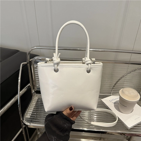 Damen Minimalistische Eimertasche Aus PU-Leder Retro-Knotengriff Schultertasche Umhängetasche Mode Pendler Handtasche
