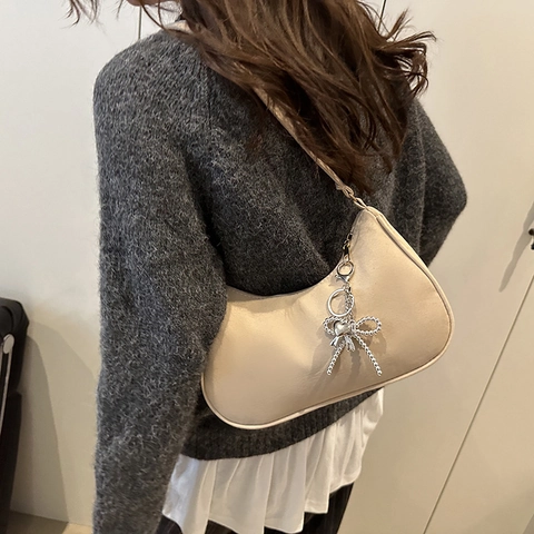 Borsa Hobo da Donna in Scamosciato Opaco Borsa a Tracolla Quadrata di Moda Con Pendaglio a Fiocco Borsa Mezzaluna Casual Quotidiana