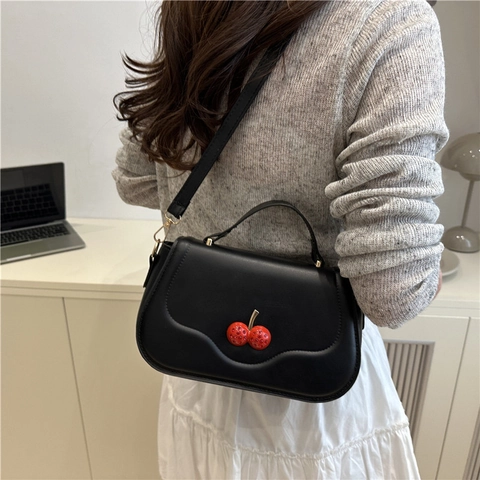 Damen Mode PU Leder Kirsch Dekor Schultertasche Kleine Quadratische Umhängetasche Für Den Täglichen Casual Street Style