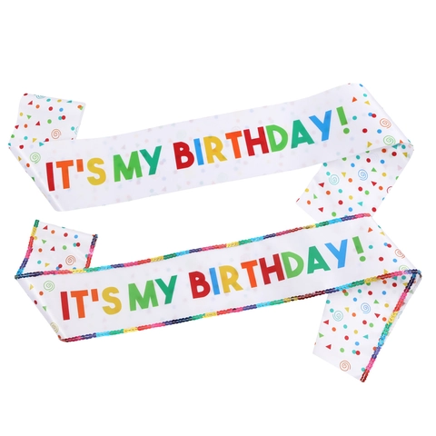 Colorful Its My Birthday Letter Print Birthday Sash White Satin Ribbon Party Celebration Accessory For Women Girls Decor