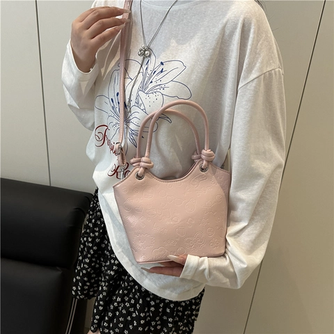 Moda Donna Pelle PU Rilievo Cartone Animato Borsa a Secchiello Stile Coreano Borsa a Spalla Versatile Casual Tracolla