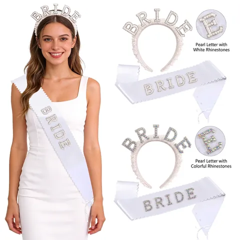 Braut Junggesellenabschied Haarreif Und Schärpe Set Mit Künstlicher Perle Strass Buchstaben Deko Für Hochzeit Party
