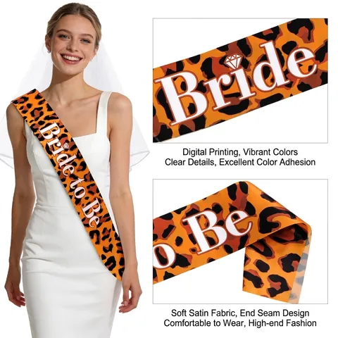 Banda De Estampado De Leopardo Bride To Be Satén Banda De Fiesta Para Despedida De Soltera Boda Decoraciones